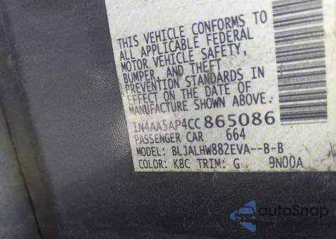 2012 Nissan Maxima 3.5 Sv z USA, uszkodzony, nr VIN 1N4AA5AP4CC865086